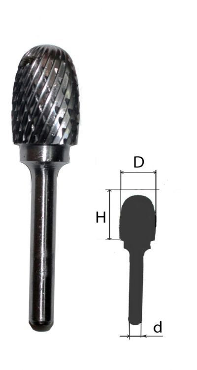 Борфреза по металлу твердосплавная тип Е (овальная) д.гол.=12 мм, д.хв.=6 мм