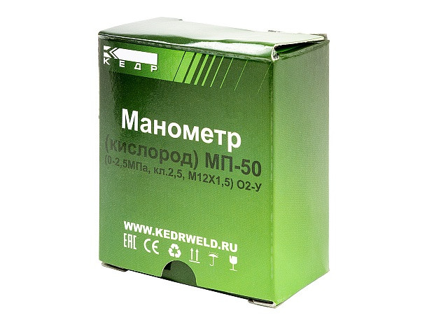 Манометр КЕДР МП-50 Кислород, (0-25 МПа, кл.2,5, М12Х1,5)