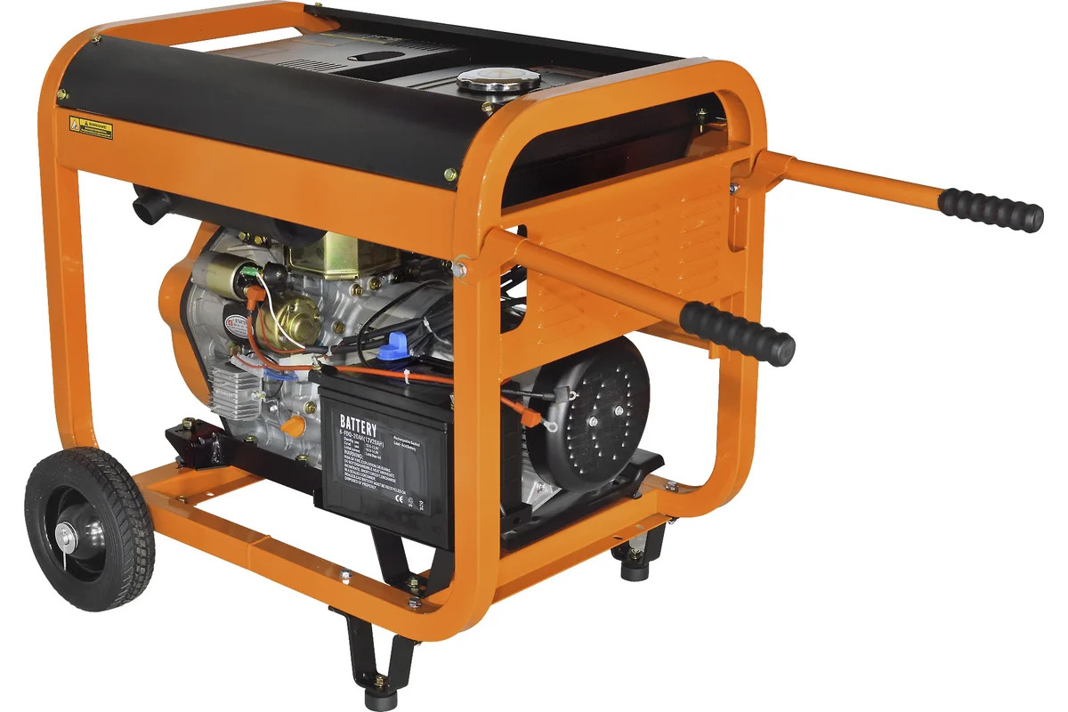 Генератор дизельный CARVER PPG - 9000DE (LT-192FD,7,0/7,5кВт,220В, бак12.5л, э/старт, колеса, медь