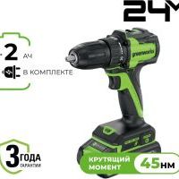 Дрель-шуруповерт акк. Greenworks DD345, 24V, б/щет, 27/45 Нм,13мм,2х2Ач,ЗУ,кор (3708307CUC)