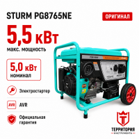 Генератор бензиновый Sturm! PG8765NE 6500 ВА, AVR 5кВт (Авто. Рег.Напр.),эл/руч старт,76 кг,бак 25л Генератор бензиновый Sturm! PG8765NE 6500 ВА, AVR 5кВт (Авто. Рег.Напр.),эл/руч старт,76 кг,бак 25л