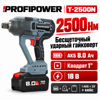Гайковерт аккумуляторный ProfiPower T-2500N бесщеточный ударный (Li-ion-1шт, 8.0Ач, 2500Нм, З/У, в к